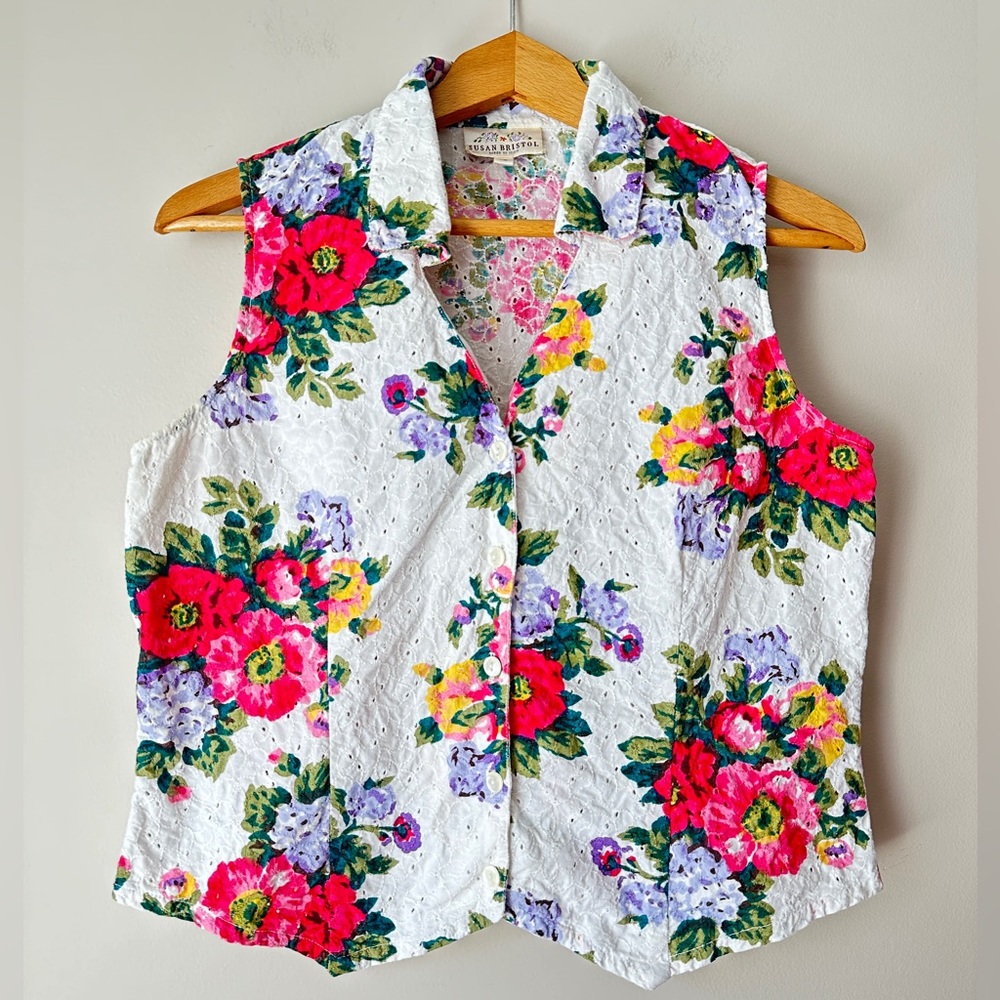 Vintage Susan Bristol Floral Embroidered Sleeveless Top